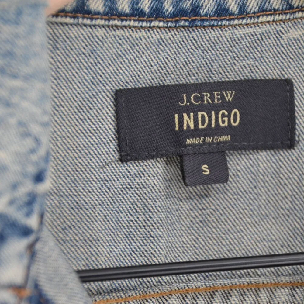 J. Crew Indigo Denim Trucker Jacket Light Wash S Distressed Jean Vintage Blue